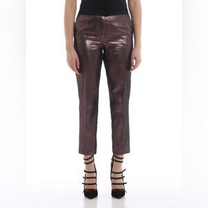 🎀 NEW Pinko metallic twill trousers with contrasting satin NWT 4 made in Italy